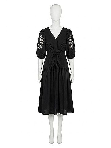 Caballero Aletta Cotton Poplin Midi Dress in Black (view 1)