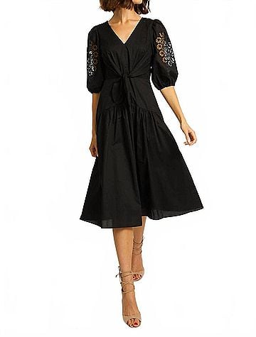 Caballero Aletta Cotton Poplin Midi Dress in Black (view 2)
