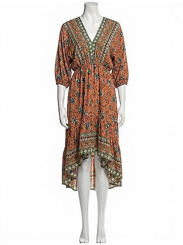 Umgee V-Neck Paisley Dress in Orange Mix (view 1)