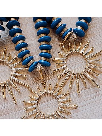 Gemelli Women's Amelia With Open Sun Charm Beaded Necklace in Blue (view 2)