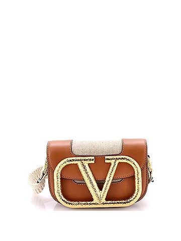 Valentino Garavani Supervee Crossbody Bag Linen with Leather Small (view 1)