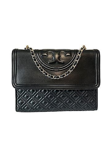 Tory Burch Fleming Convertible Quilted Leather Black Gold Hardware Leather Crossbody Bag (view 1)