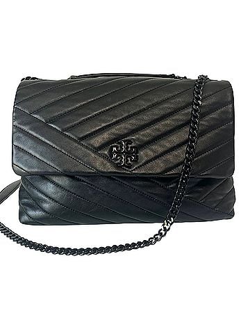 Tory Burch Kira Convertible Chevron Quilted Leather Black Gold Hardware Leather Crossbody Bag (view 1)