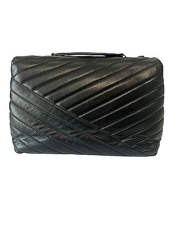 Tory Burch Kira Convertible Chevron Quilted Leather Black Gold Hardware Leather Crossbody Bag (view 2)