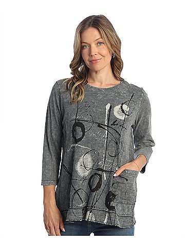 Jess & Jane Balboa Mineral Washed Cotton Pocket Top in Rocky Char (view 2)