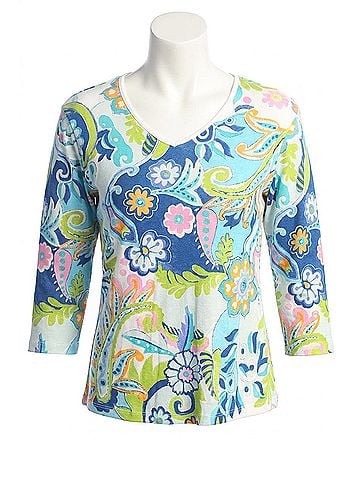 Jess & Jane Marina Printed Cotton Top - Plus in Multi (view 1)