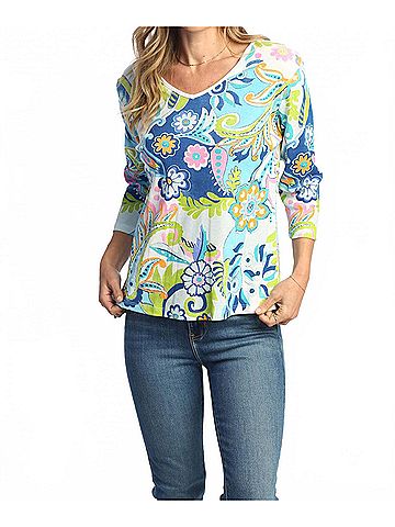 Jess & Jane Marina Printed Cotton Top - Plus in Multi (view 2)