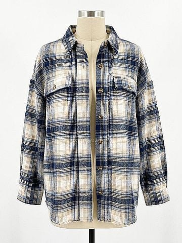 White Birch Plaid Shacket in Blue (view 1)