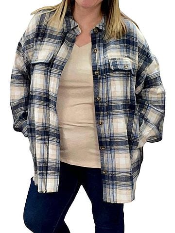 White Birch Plaid Shacket in Blue (view 2)