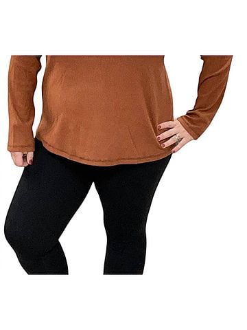 White Birch Ribbed Henley Top in Cognac (view 2)