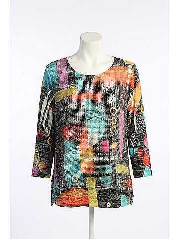 Jess & Jane Geneva Boucle Mesh Top in Blue (view 1)