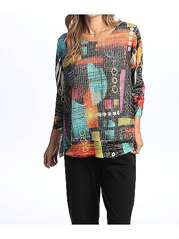 Jess & Jane Geneva Boucle Mesh Top in Blue (view 2)