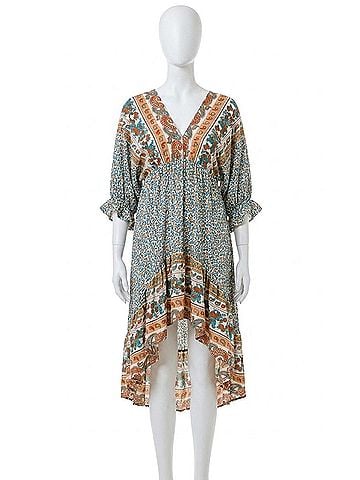 Umgee Mixed Print Bohemian Midi Dress in Cream Mix (view 1)