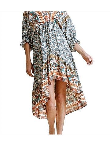 Umgee Mixed Print Bohemian Midi Dress in Cream Mix (view 2)
