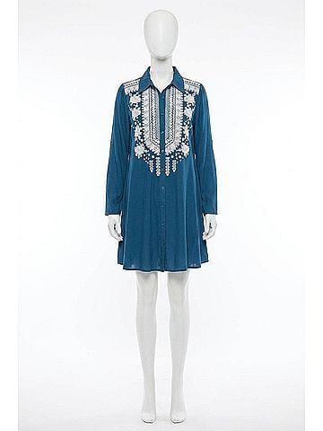 Andree by UNIT Embroidered Paisley Shirt Dress in Blue (view 1)