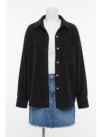 Andree by UNIT We Go Together Corduroy Button Down Shirt in Black (view 1)