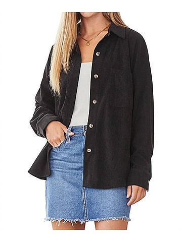 Andree by UNIT We Go Together Corduroy Button Down Shirt in Black (view 2)