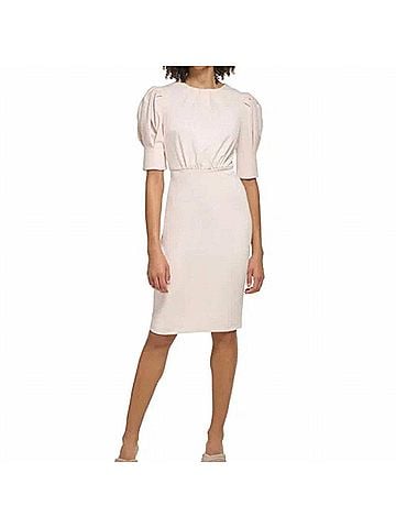 Calvin Klein Ruched Knee Length Dress in Pink (view 2)