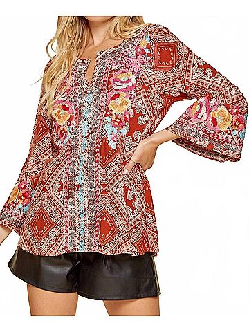 Andree by UNIT South Beach Embroidered Bandana Top in Rust (view 2)