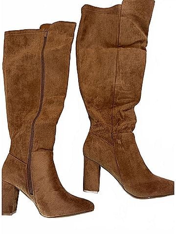 Top Moda Women's Wide Calf Suede Knee High Boots in Camel (view 2)