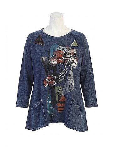 Jess & Jane Melissa Mineral Washed Patch Pocket Cotton Top in Denim (view 1)