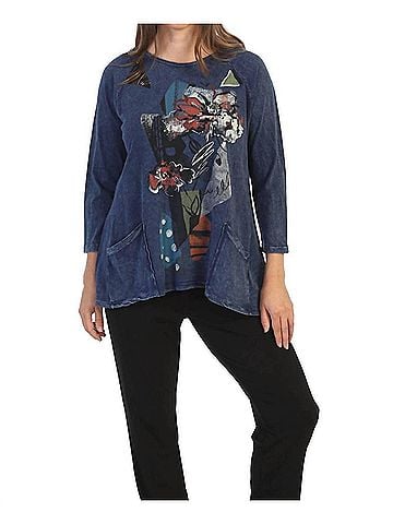 Jess & Jane Melissa Mineral Washed Patch Pocket Cotton Top in Denim (view 2)