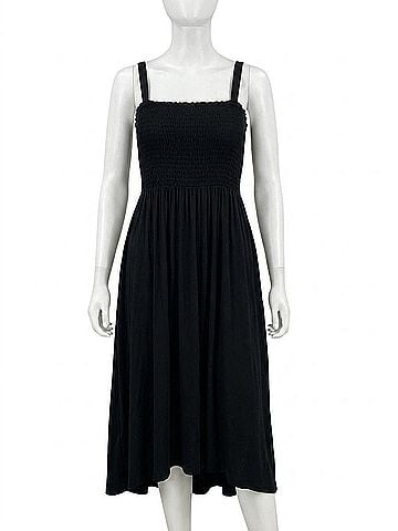 White Birch Smocked Hi Low Little Dress in Black (view 1)