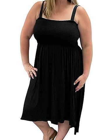 White Birch Smocked Hi Low Little Dress in Black (view 2)