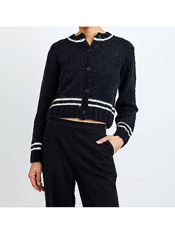 Bella Dahl Contrast Stripe Cardigan in Black (view 2)