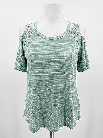 White Birch Marled Cold Shoulder Tunic Top in Sage Green (view 1)