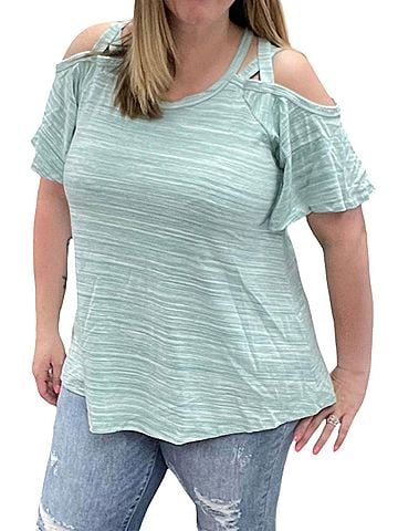 White Birch Marled Cold Shoulder Tunic Top in Sage Green (view 2)