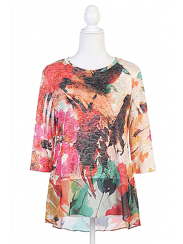 Jess & Jane Love Song Chiffon Contrast Burnout Top in Multi (view 1)