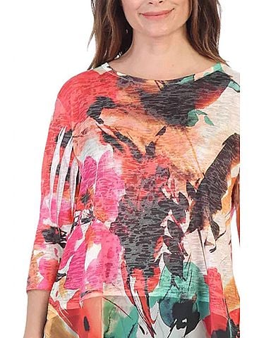 Jess & Jane Love Song Chiffon Contrast Burnout Top in Multi (view 2)
