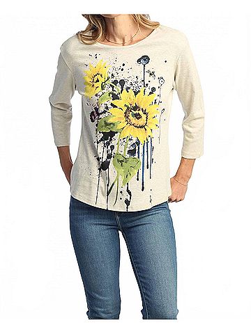 Jess & Jane Cameo Printed Cotton Top in Oatmeal (view 2)
