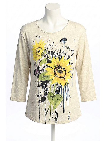 Jess & Jane Cameo Printed Cotton Top in Oatmeal (view 1)