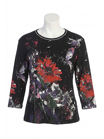 Jess & Jane Passion Printed Cotton Top - Plus in Black (view 1)