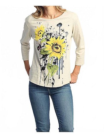 Jess & Jane Cameo Printed Cotton Top in Oatmeal (view 2)