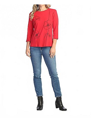 Jess & Jane Sketch Printed Cotton Top in Red (view 2)