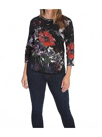 Jess & Jane Passion Printed Cotton Top - Plus in Black (view 2)