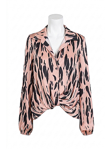 Joseph Ribkoff Recycled Satin Animal Print Draped Top in Pink/Black (view 1)