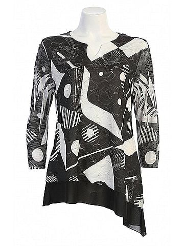 Jess & Jane Women's Geonelle Lace Asymmetric Tunic Top in Black/White (view 1)