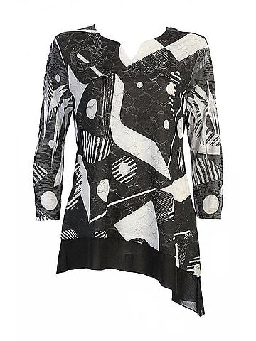 Jess & Jane Women's Geonelle Lace Asymmetric Tunic Top in Black/White (view 2)