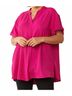 Entro Solid Pink Textured Placket Top in Magenta Size 2X - photo 2