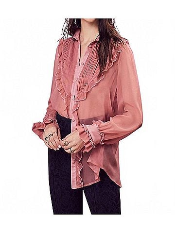 For Love & Lemons Women's Vivi Pintuck Blouse in Pink (view 2)