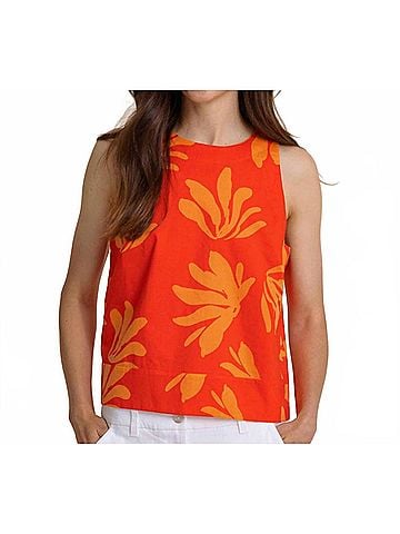 Southern Tide Simone Leafy Luxe Tank Top in Poppy Red (view 2)