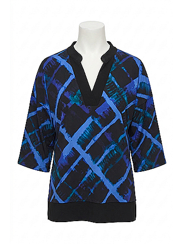 Joseph Ribkoff Abstract Print Boxy Top in Black/Multi (view 1)