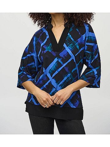 Joseph Ribkoff Abstract Print Boxy Top in Black/Multi (view 2)