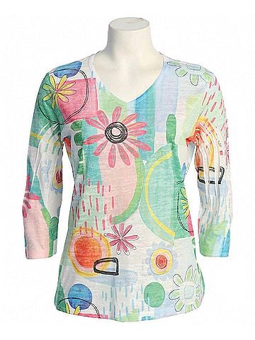 Jess & Jane Women's Sunny Burnout Sublimation Top in Multi (view 1)