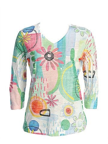 Jess & Jane Women's Sunny Burnout Sublimation Top in Multi (view 2)