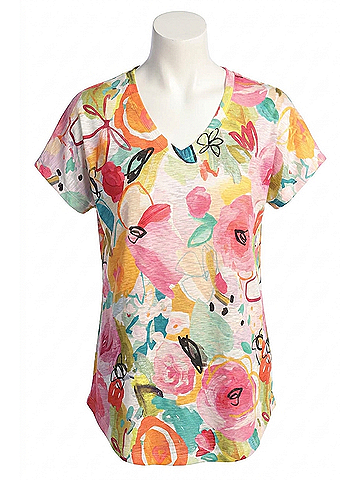 Jess & Jane Sangria Cap Sleeve Top in Pink Multi (view 1)